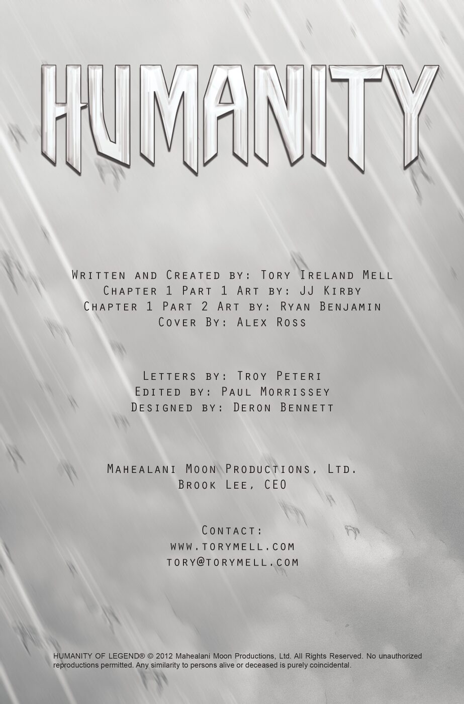 Humanity of Legend title and credits page